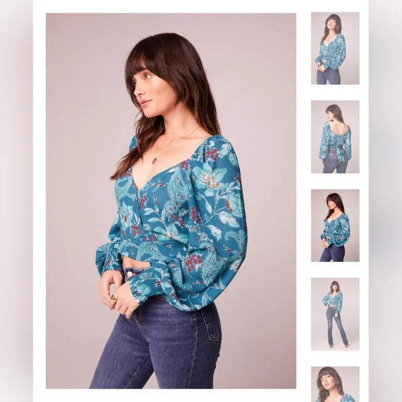 NWT SYBILLE TEAL FLORAL CROSSOVER CROP TOP Size S Brand new never worn - Picture 3 of 7